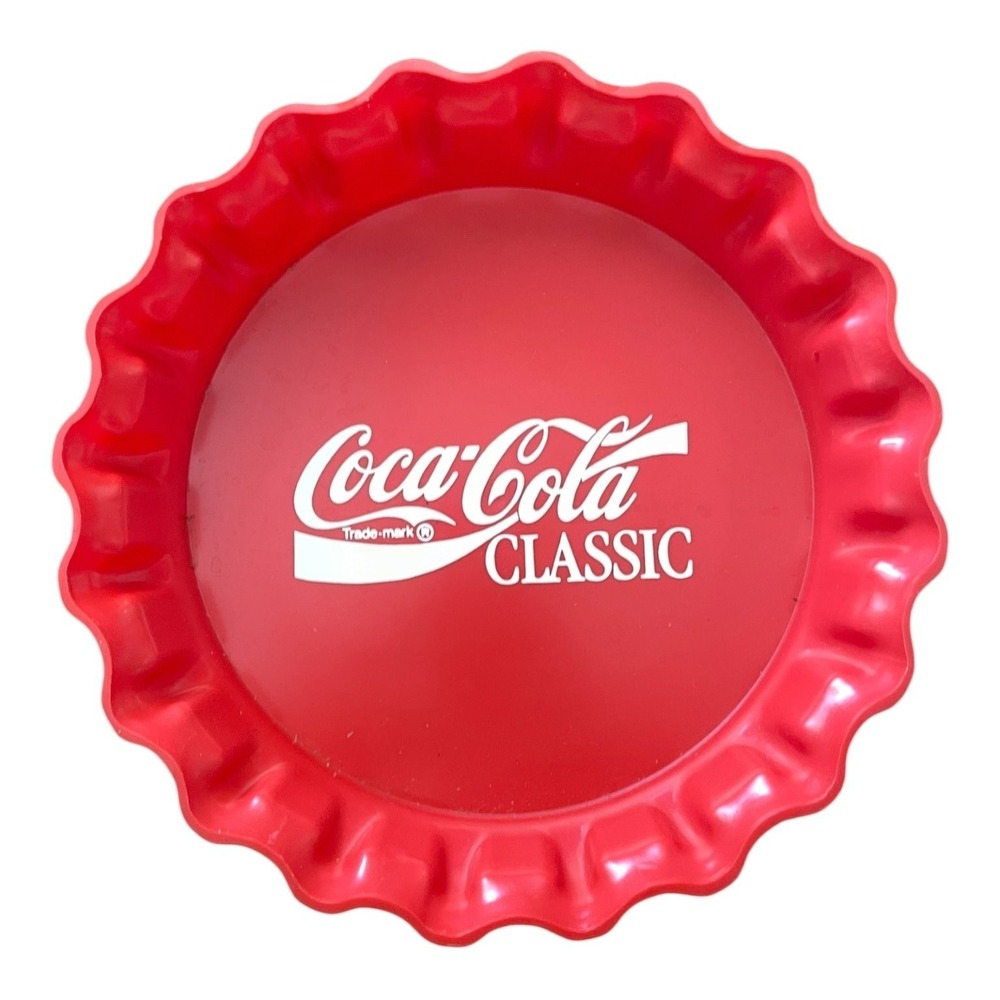 Vintage Coca-Cola Classic Red Bottle Cap Advertising Tray 1980s 90s Made in USA